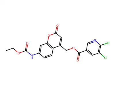 [7-(ethoxycarbonylamino)-2-oxo-chromen-4-yl]methyl 5,6-dichloropyridine-3-carboxylate structure