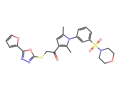 1-[2,5-Dimethyl-1-[3-(4-morpholinylsulfonyl)phenyl]-1H-pyrrol-3-yl]-2-[[5-(2-furanyl)-1,3,4-oxadiazol-2-yl]thio]ethanone structure