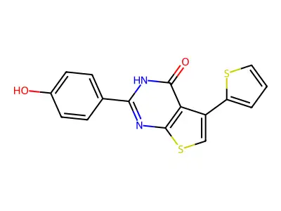 2-(4-hydroxyphenyl)-5-thiophen-2-yl-3H-thieno[2,3-d]pyrimidin-4-one structure