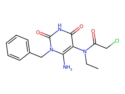 N-(6-amino-1-benzyl-2,4-dioxo-1,2,3,4-tetrahydropyrimidin-5-yl)-2-chloro-N-ethylacetamide structure