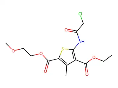 4-ethyl 2-(2-methoxyethyl) 5-(2-chloroacetamido)-3-methylthiophene-2,4-dicarboxylate structure
