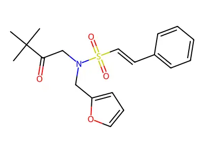 N-(3,3-dimethyl-2-oxobutyl)-N-[(furan-2-yl)methyl]-2-phenylethene-1-sulfonamide structure
