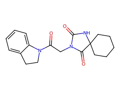3-[2-(2,3-dihydro-1H-indol-1-yl)-2-oxoethyl]-1,3-diazaspiro[4.5]decane-2,4-dione structure