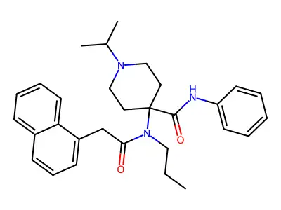 N-[1-(methylethyl)-4-(N-phenylcarbamoyl)(4-piperidyl)]-2-naphthyl-N-propylacet amide structure
