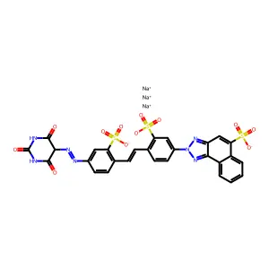 trisodium;2-[3-sulfonato-4-[2-[2-sulfonato-4-[(2,4,6-trioxo-1,3-diazinan-5-yl)diazenyl]phenyl]ethenyl]phenyl]benzo[e]benzotriazole-5-sulfonate structure