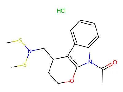 9-Acetyl-4-((dimethylamino)methyl)-2,3,4,9-tetrahydrothiopyrano(2,3-b)indole hydrochloride structure