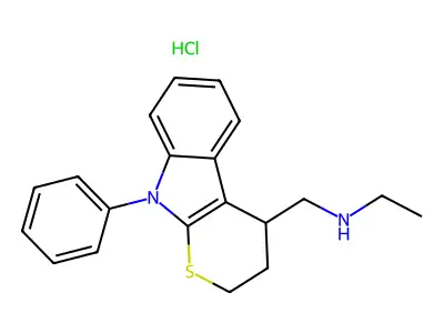 2,3,4,9-Tetrahydro-N-ethyl-9-phenylthiopyrano(2,3-b)indole-4-methanamine hydrochloride structure