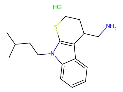 4-(N-Methylaminomethyl)-9-isopropyl-2,3,4,9-tetrahydrothiopyrano(2,3-b)indole hydrochloride structure