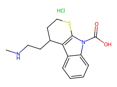 Thiopyrano(2,3-b)indole-9-carboxylic acid, 2,3,4,9-tetrahydro-4-((methylamino)methyl)-, methyl ester, monohydrochloride structure