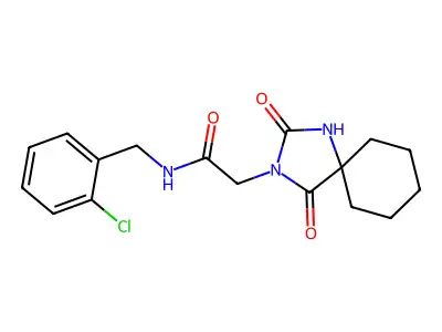 N-(2-chlorobenzyl)-2-(2,4-dioxo-1,3-diazaspiro[4.5]dec-3-yl)acetamide structure