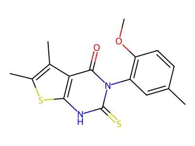 3-(2-methoxy-5-methylphenyl)-5,6-dimethyl-2-sulfanyl-3H,4H-thieno[2,3-d]pyrimidin-4-one structure