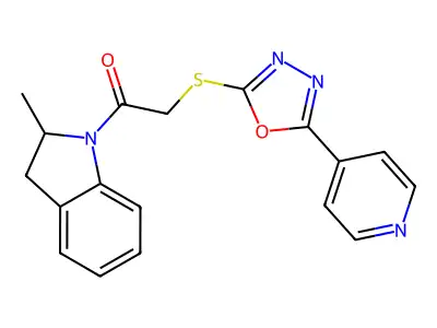 1-(2-methyl-2,3-dihydro-1H-indol-1-yl)-2-{[5-(pyridin-4-yl)-1,3,4-oxadiazol-2-yl]sulfanyl}ethanone structure