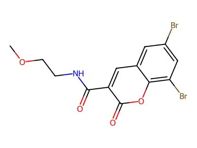 6,8-dibromo-N-(2-methoxyethyl)-2-oxochromene-3-carboxamide structure