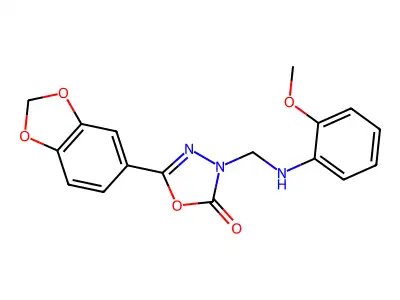 1,3,4-Oxadiazol-2(3H)-one, 5-(1,3-benzodioxol-5-yl)-3-(((2-methoxyphenyl)amino)methyl)- structure