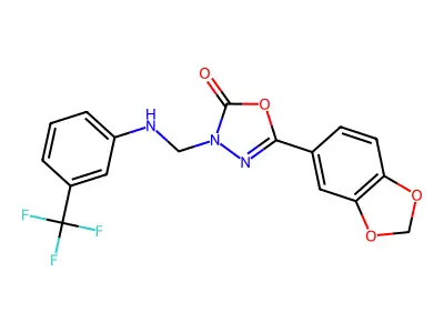1,3,4-Oxadiazol-2(3H)-one, 5-(1,3-benzodioxol-5-yl)-3-(((3-(trifluoromethyl)phenyl)amino)methyl)- structure