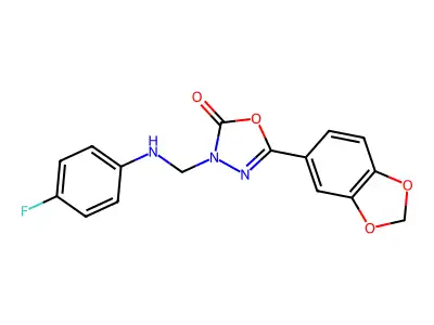 1,3,4-Oxadiazol-2(3H)-one, 5-(1,3-benzodioxol-5-yl)-3-(((4-fluorophenyl)amino)methyl)- structure
