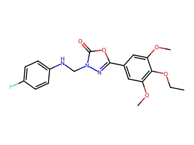 1,3,4-Oxadiazol-2(3H)-one, 5-(4-ethoxy-3,5-dimethoxyphenyl)-3-(((4-fluorophenyl)amino)methyl)- structure
