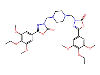 1,3,4-Oxadiazol-2(3H)-one, 3,3'-(1,4-piperazinediylbis(methylene))bis(5-(4-ethoxy-3,5-dimethoxyphenyl)- structure