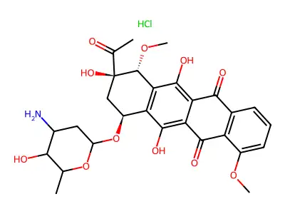 8-acetyl-10-(4-amino-5-hydroxy-6-methyl-oxan-2-yl)oxy-6,8,11-trihydroxy-1,7-dimethoxy-9,10-dihydro-7H-tetracene-5,12-dione structure