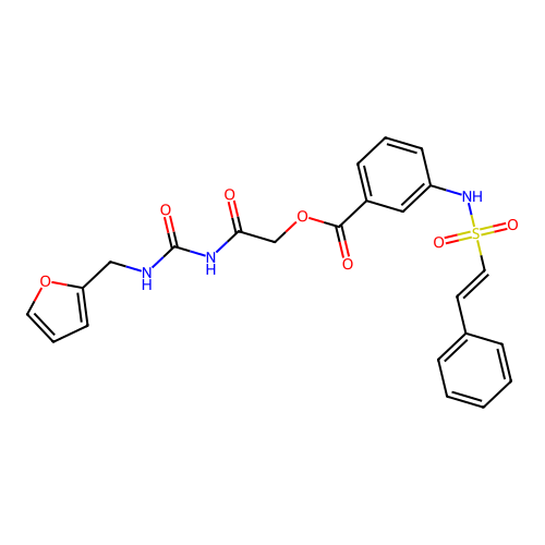 2-({[(furan-2-yl)methyl]carbamoyl}amino)-2-oxoethyl 3-(2-phenylethenesulfonamido)benzoate structure