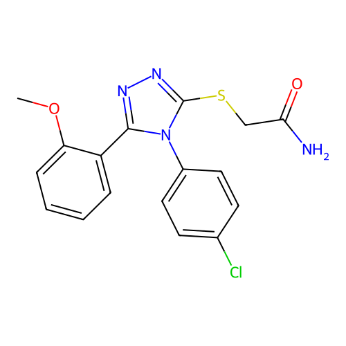 2-[[4-(4-chlorophenyl)-5-(2-methoxyphenyl)-1,2,4-triazol-3-yl]sulfanyl]acetamide structure