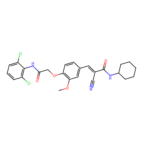 (E)-2-cyano-N-cyclohexyl-3-[4-[2-(2,6-dichloroanilino)-2-oxoethoxy]-3-methoxyphenyl]prop-2-enamide structure