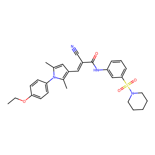 (E)-2-cyano-3-[1-(4-ethoxyphenyl)-2,5-dimethylpyrrol-3-yl]-N-(3-piperidin-1-ylsulfonylphenyl)prop-2-enamide structure