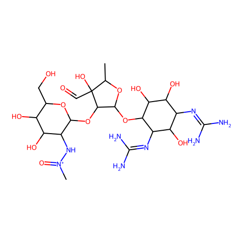 [[2-[2-[2,4-bis(diaminomethylideneamino)-3,5,6-trihydroxycyclohexyl]oxy-4-formyl-4-hydroxy-5-methyloxolan-3-yl]oxy-4,5-dihydroxy-6-(hydroxymethyl)oxan-3-yl]amino]-methyl-oxoazanium structure