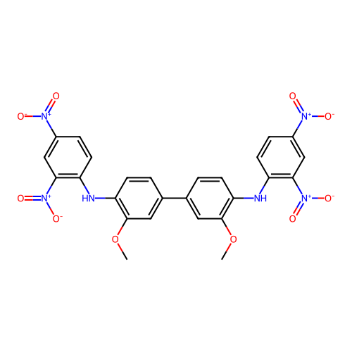 N,N'-Bis-(2,4-dinitrophenyl)-3,3'-dimethoxy(1,1'-biphenyl)-4,4'-diamine structure