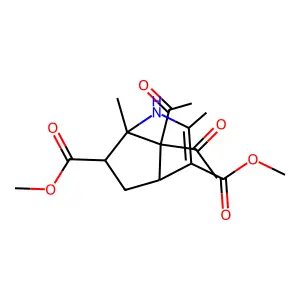 Dimethyl 8,8-diacetyl-1,3-dimethyl-2-azabicyclo[3.2.1]oct-3-ene-4,7-dicarboxylate structure