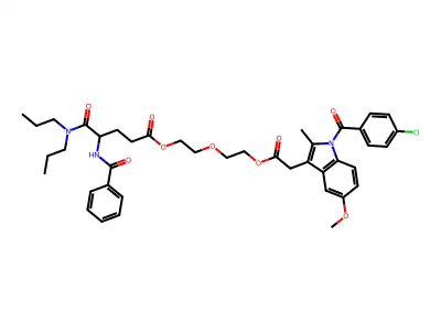 1H-Indole-3-acetic acid, 1-(4-chlorobenzoyl)-5-methoxy-2-methyl-, 2-(2-((4-(benzoylamino)-5-(dipropylamino)-1,5-dioxopentyl)oxy)ethoxy)ethyl ester, (+-)- structure