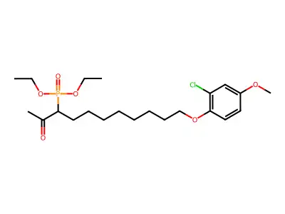 Phosphonic acid, (1-acetyl-9-(2-chloro-4-methoxyphenoxy)nonyl)-, diethyl ester structure