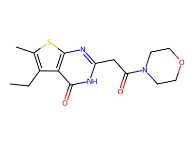 5-ethyl-6-methyl-2-[2-(morpholin-4-yl)-2-oxoethyl]-3H,4H-thieno[2,3-d]pyrimidin-4-one structure