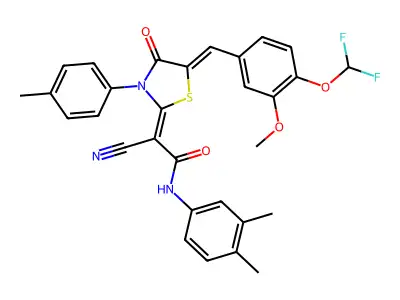 2-Cyano-2-[5-[[4-(difluoromethoxy)-3-methoxyphenyl]methylene]-3-(4-methylphenyl)-4-oxo-2-thiazolidinylidene]-N-(3,4-dimethylphenyl)acetamide structure