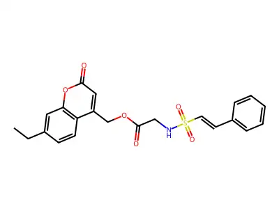 (7-ethyl-2-oxo-2H-chromen-4-yl)methyl 2-(2-phenylethenesulfonamido)acetate structure