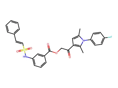 [2-[1-(4-fluorophenyl)-2,5-dimethylpyrrol-3-yl]-2-oxoethyl] 3-[[(E)-2-phenylethenyl]sulfonylamino]benzoate structure