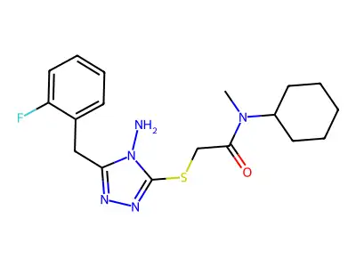 2-[[4-amino-5-[(2-fluorophenyl)methyl]-1,2,4-triazol-3-yl]sulfanyl]-N-cyclohexyl-N-methylacetamide structure