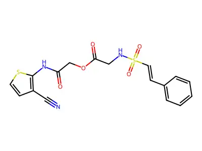 [(3-Cyanothiophen-2-yl)carbamoyl]methyl 2-(2-phenylethenesulfonamido)acetate structure