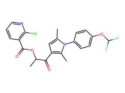 1-{1-[4-(difluoromethoxy)phenyl]-2,5-dimethyl-1H-pyrrol-3-yl}-1-oxopropan-2-yl 2-chloropyridine-3-carboxylate structure