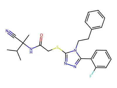 N-(1-cyano-1,2-dimethylpropyl)-2-{[5-(2-fluorophenyl)-4-(2-phenylethyl)-4H-1,2,4-triazol-3-yl]sulfanyl}acetamide structure
