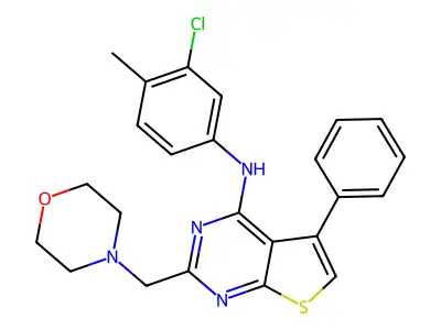 N-(3-chloro-4-methylphenyl)-2-(morpholin-4-ylmethyl)-5-phenylthieno[2,3-d]pyrimidin-4-amine structure