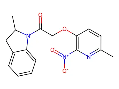 1-(2-Methyl-2,3-dihydroindol-1-yl)-2-(6-methyl-2-nitropyridin-3-yl)oxyethanone structure