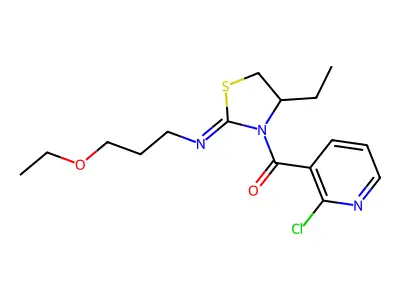 (2-chloropyridin-3-yl)-[2-(3-ethoxypropylimino)-4-ethyl-1,3-thiazolidin-3-yl]methanone structure