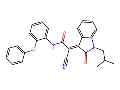 (2E)-2-Cyano-2-[1-(2-methylpropyl)-2-oxoindol-3-ylidene]-N-(2-phenoxyphenyl)acetamide structure