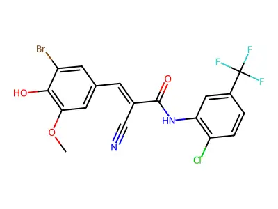 (E)-3-(3-bromo-4-hydroxy-5-methoxyphenyl)-N-[2-chloro-5-(trifluoromethyl)phenyl]-2-cyanoprop-2-enamide structure