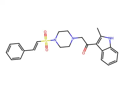 1-(2-methyl-1H-indol-3-yl)-2-[4-(2-phenylethenesulfonyl)piperazin-1-yl]ethan-1-one structure