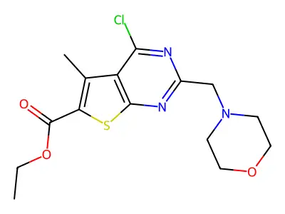 ethyl 4-chloro-5-methyl-2-(morpholin-4-ylmethyl)thieno[2,3-d]pyrimidine-6-carboxylate structure