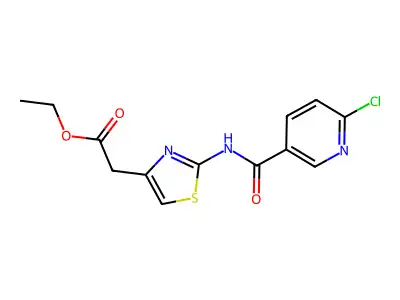 Ethyl 2-[2-(6-chloropyridine-3-amido)-1,3-thiazol-4-yl]acetate structure