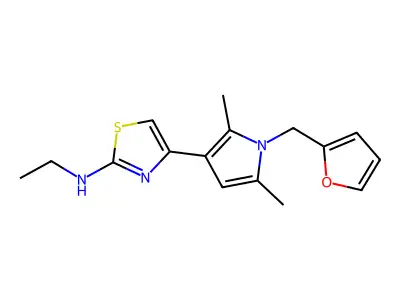 N-ethyl-4-[1-(furan-2-ylmethyl)-2,5-dimethylpyrrol-3-yl]-1,3-thiazol-2-amine structure