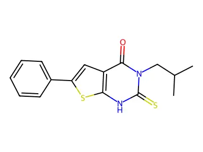3-(2-methylpropyl)-6-phenyl-2-sulfanyl-3H,4H-thieno[2,3-d]pyrimidin-4-one structure